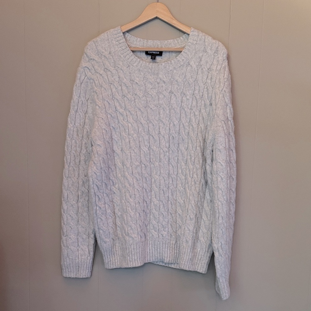 Express Men's Light Gray Cable Knit Sweater